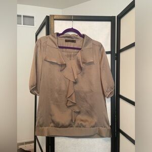 Beige Satin Blouse with Ruffled Front